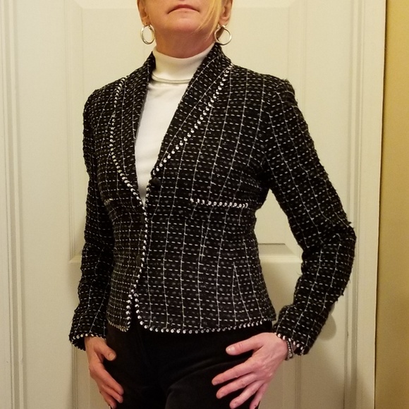 GIANCARLO FERRARI B/W/Gray Glitter Thread Jacket S - Picture 2 of 8